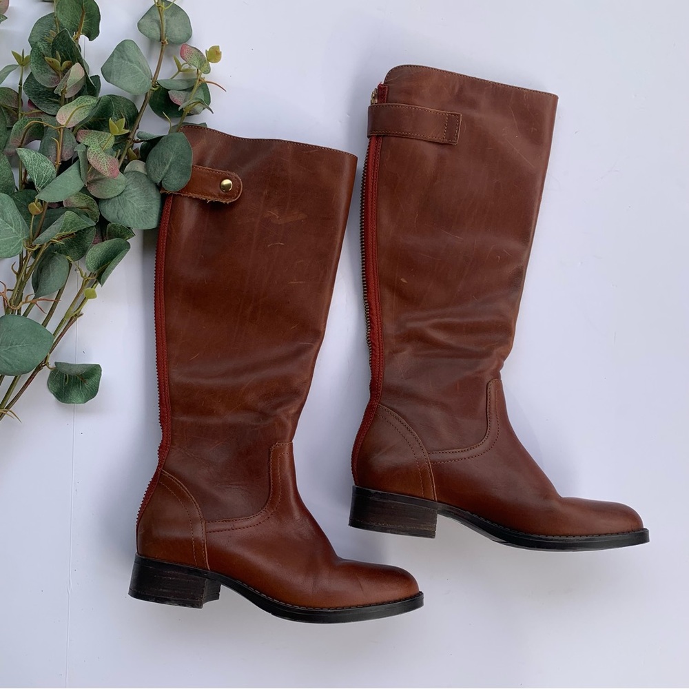 Steve Madden Journal Leather Riding Boots in Cognac